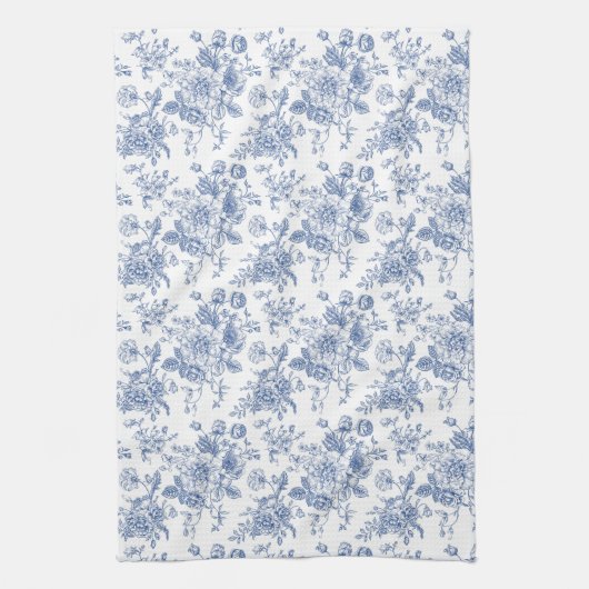Vintages blaues Rose Blumenmuster Geschirrtuch (Vertikal)
