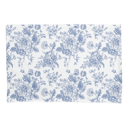 Vintages blaues Rose Blumenmuster Kissenbezug (Vorderseite-Links)