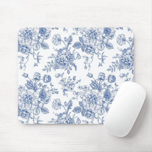 Vintages blaues Rose Blumenmuster Mousepad (Mit Mouse)