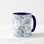 Vintages blaues Rose Blumenmuster Tasse (VorderseiteRechts)