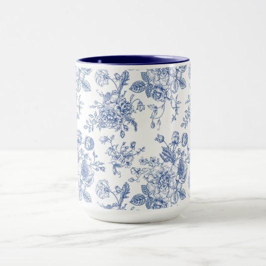 Vintages blaues Rose Blumenmuster Tasse (Zentrum)