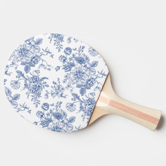 Vintages blaues Rose Blumenmuster Tischtennis Schläger (Seitenansicht)