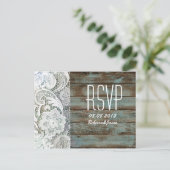 Vintages blaues Scheunenholz Hochzeitssemble UAWG Einladungspostkarte (Stehend Vorderseite)