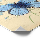 Vintages blaues Schmetterling Französische Postkar Poster (Ecke)