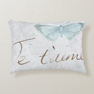 Vintages blaues Schmetterling Je t'aime Zierkissen