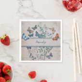 Vintages blaues Schmetterlingsmuster Personalisier Serviette (Beispiel)
