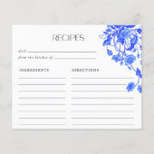 Vintages blaues Toile Floral Brautparty Rezepte (Vorderseite)