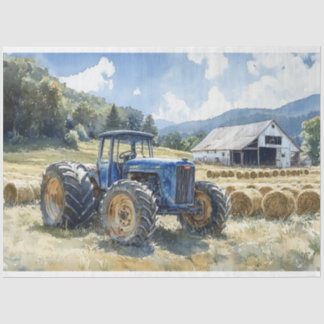 Vintages blaues Traktor-Aquarellfarbendekoupage Seidenpapier