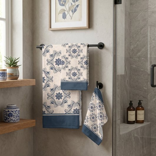 Vintages blaues Tuchhandtuch Set