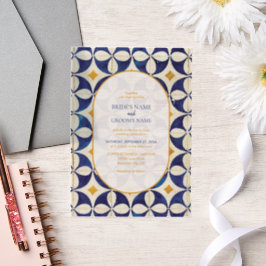 Vintages blaues und gelbes portugiesisches Muster  Pergament Einladungen