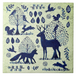 Vintages Blaues und grünes Waldland Fliese