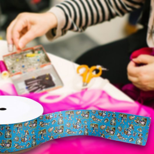 Vintages blaues Wasserfarben Ostersonnenmuster Satinband