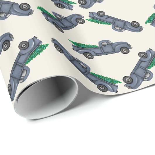Vintages blaues Weihnachtsbaumtruckpapier Geschenkpapier (Rolleneckpunkt)