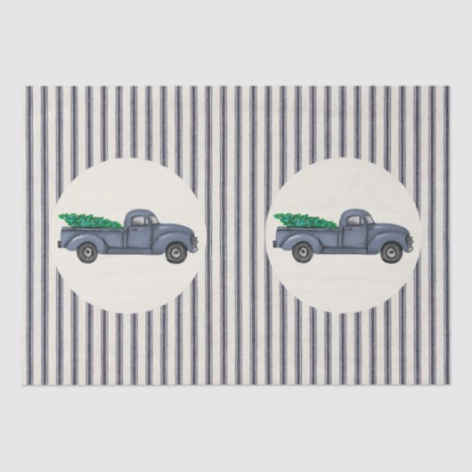 Vintages blaues Weihnachtsbaumtruckpapier Seidenpapier (Vorderseite)