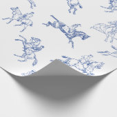 Vintages blaues weißes Reittier Geschenkpapier (Ecke)