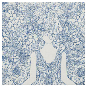 Vintages blaues Yoga des Lotosgartens mit Blumen Stoff