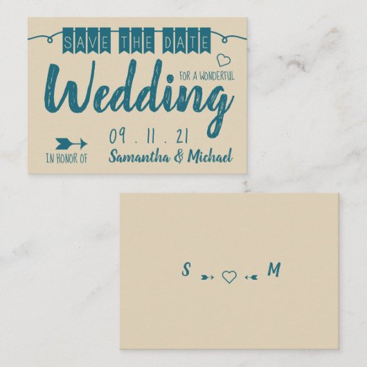 Vintages Blaujagd, Save the Date Begleitkarte (Vorne/Hinten)