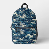 Vintages Blauraupenmuster Bedruckter Rucksack (Vorderseite)