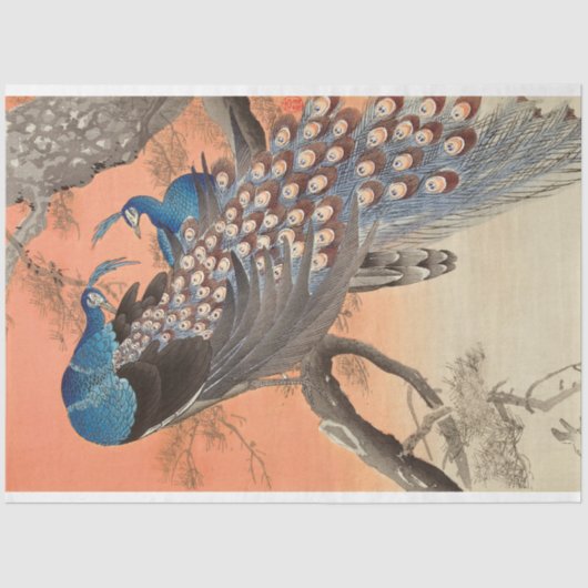 Vintages blaurosa Pfauengeflecht Seidenpapier (Vorderseite)