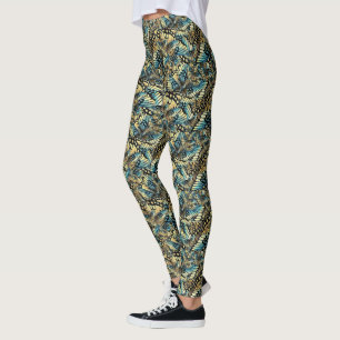 Vintages Blue and Gold Butterfly Wing Collage Leggings