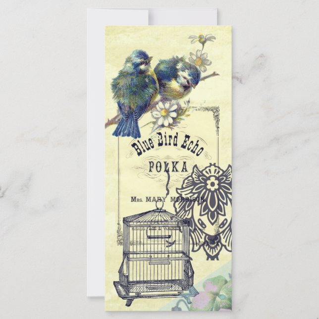 Vintages Blue Bird Birdcage Collage Lesezeichen (Vorderseite)