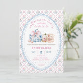 Vintages Blue Bow Toile Tee Brautparty Einladung (Stehend Vorderseite)