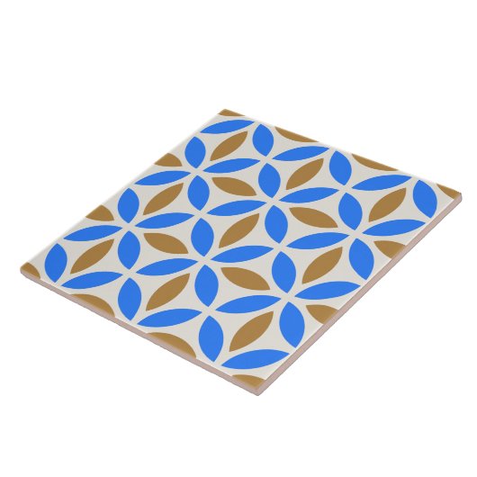 Vintages Blue Brown Barcelona Petals Geometrie-Til Fliese (Seite)