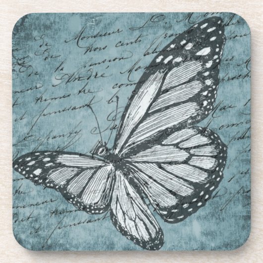 Vintages Blue Butterfly-Design Getränkeuntersetzer (Vorderseite)