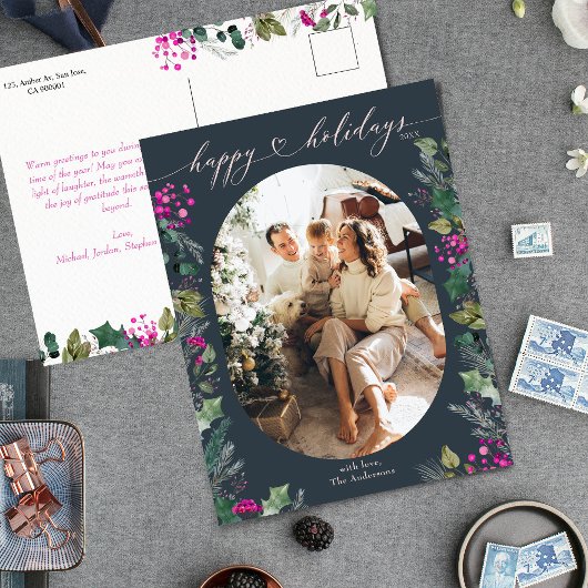 Vintages Blue Chic Family Foto Feiertagspostkarte