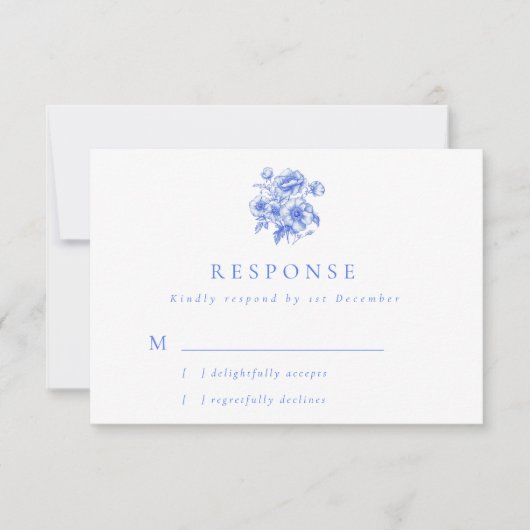 Vintages Blue Chinoiserie Blumenzwiebeln RSVP Karte (Vorderseite)