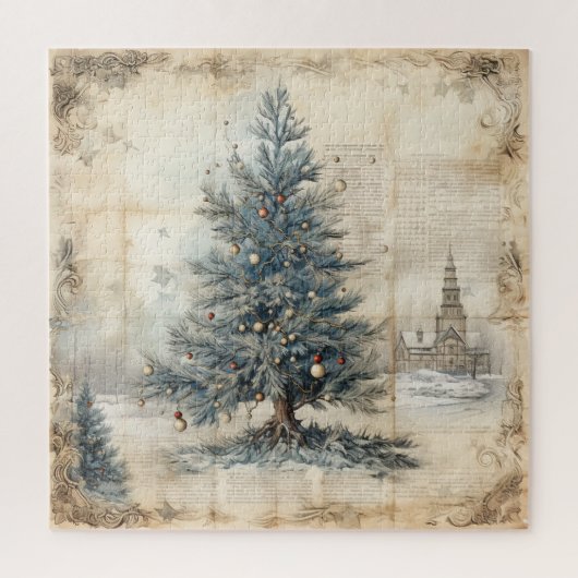 Vintages Blue Christmas Tree Puzzle (Vertikal)
