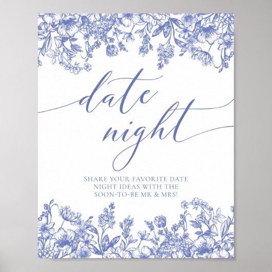 Vintages Blue Floral Bridal Poster (Vorne)