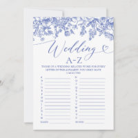 Vintages Blue Floral Wedding A-Z Brautparty Game