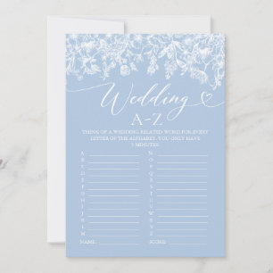 Vintages Blue Floral Wedding A-Z Brautparty Game Einladung