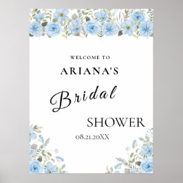 Vintages Blue Floral Wedding Sign Poster