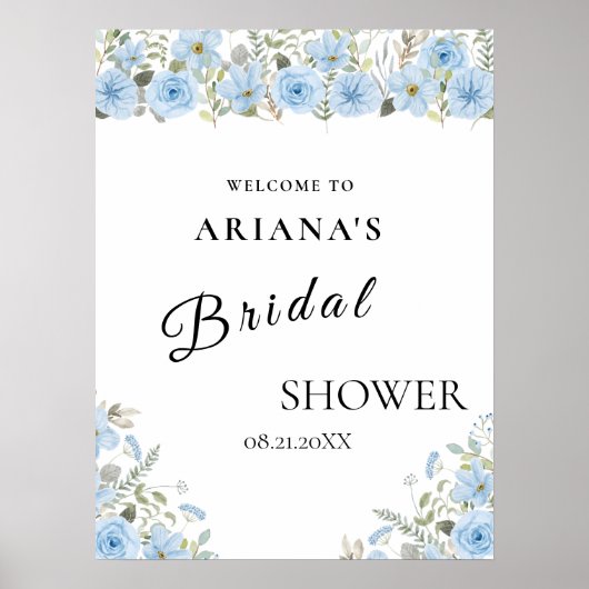 Vintages Blue Floral Wedding Sign Poster (Vorne)