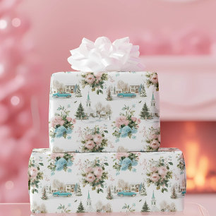 Vintages Blue Floral Weihnachtswackelpapier Geschenkpapier