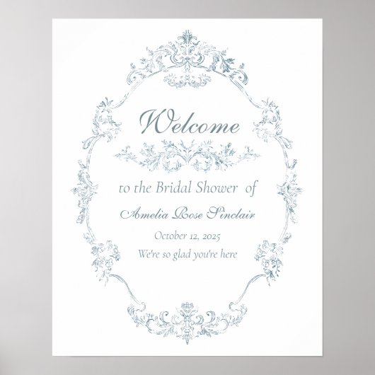 Vintages Blue Frame Brautparty Willkommen Poster (Vorne)