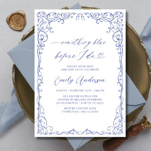 Vintages Blue Frame Elegantes Brautparty Einladung