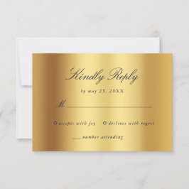 Vintages Blue Gold Floral Damask Script Hochzeit RSVP Karte