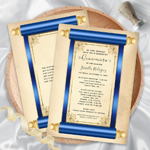 Vintages Blue Gold Scroll Einladung
