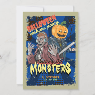 Vintages Blue Halloween Costume Party Einladung