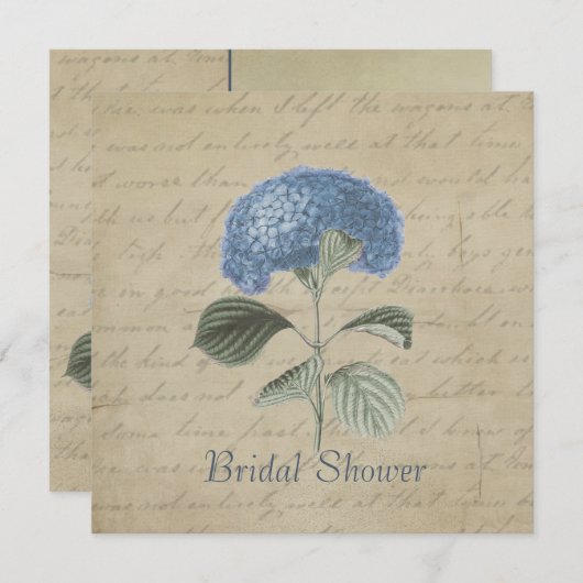 Vintages Blue Hydrangea-Brautparty Einladung (Vorne/Hinten)