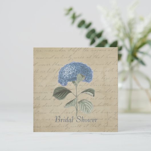 Vintages Blue Hydrangea-Brautparty Einladung (Stehend Vorderseite)