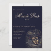 Vintages Blue Mardi Gras Carnival Mask Party Einladung (Vorderseite)