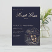 Vintages Blue Mardi Gras Carnival Mask Party Einladung (Stehend Vorderseite)