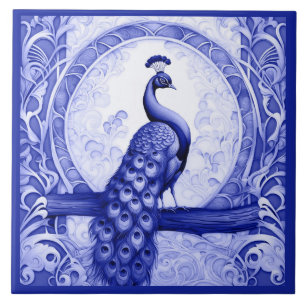 Vintages Blue Peacock Bird Kunst, Dichtung und Mus Fliese