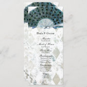 Vintages Blue Peacock Fan Hochzeitsprogramm Programm (Vorne/Hinten)