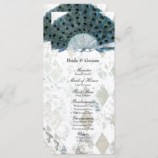 Vintages Blue Peacock Fan Hochzeitsprogramm Programm (Vorne/Hinten)