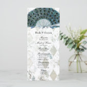 Vintages Blue Peacock Fan Hochzeitsprogramm Programm (Stehend Vorderseite)